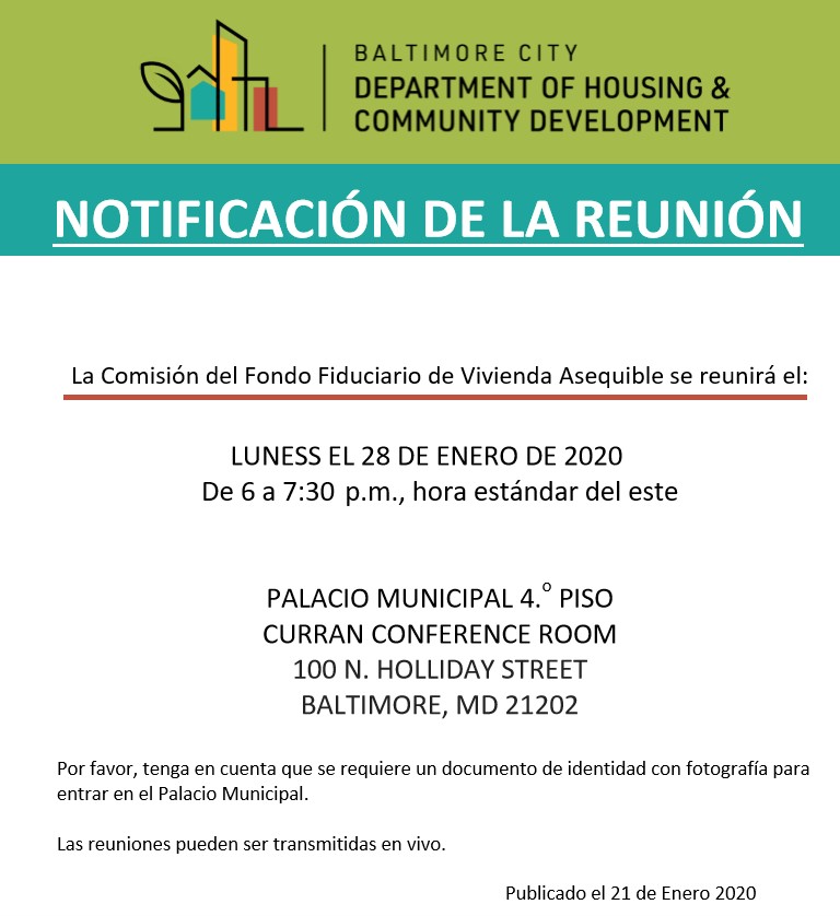 Affordable Housing Trust Fund Commission Notice-January 2020-Spanish